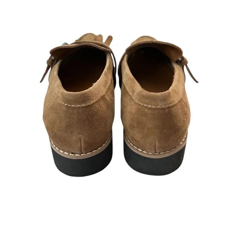Franco Sarto Leather Suede Fringe Loafer Lug Sole